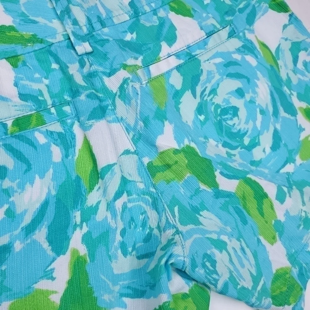 Lilly Pulitzer The Callahan Blue Lime White Floral Cotton Shorts Size 0 - Picture 5 of 16